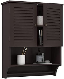 lot 4970 image: ChooChoo Bathroom Medicine Cabinet 23.6 L x8.9 W x29.3 H Wall Bathroom Cabinet, Double Doors Bathroom Cabinet Wall Mounted with Adjustable Shelves and Towels Bar