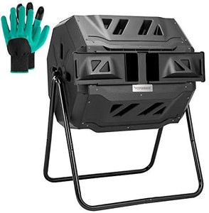 lot 8973 image: VIVOSUN Outdoor Tumbling Composter Dual Rotating Batch Compost Bin, 43 Gallon Black Door