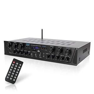 lot 8975 image: Wireless Home Audio Amplifier System-Bluetooth Compatible Sound Stereo Receiver Amp - 6 Channel 600Watt Power, Digital LCD, Headphone Jack, 14 Microphone in USB SD AUX RCA FM Radio-Pyle PTA66BT.5