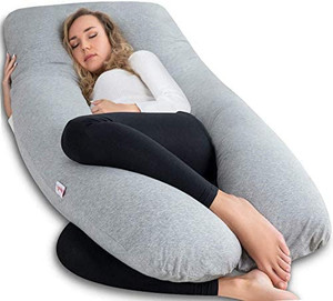 lot 8983 image: AngQi Pregnancy Pillow with Jersey Cover, U Shaped Full Body Pillow for Pregnant Women, Gray