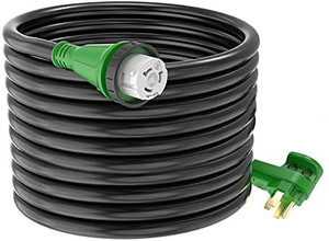 lot 9000 image: RVMATE 50 Amp 50 Feet RV Lockable Power Extension Cord, Easy Plug in Handle, 14-50P to SS 2-50R with LED Indicator, ETL Listed