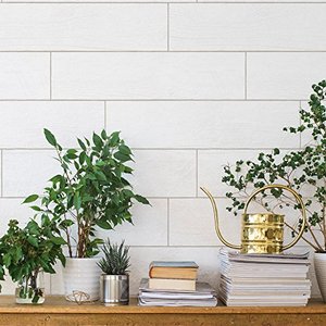 lot 9008 image: Tempaper Shiplap White Wood Planks Removable Peel and Stick Wallpaper, 20.5 in X 16.5 ft, Made in the USA