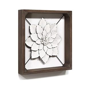 lot 9010 image: Stratton Home Decor Stratton Home Decor Framed Metal Flower, 15.75 W X 2.75 D X 15.75 H, Dark Walnut, White