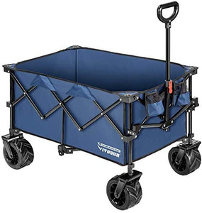 lot 9016 image: VIVOSUN Folding Collapsible Wagon Utility Outdoor Camping Beach Cart with Universal Wide Wheels & Adjustable Handle, Blue