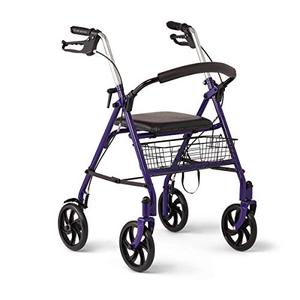lot 9025 image: Medline Basic Steel Folding Rollator Walker with 8 Wheels and Basket, Blue