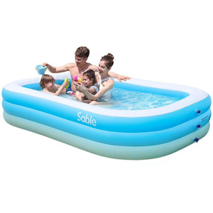lot 9042 image: Sable Inflatable Pool, Blow up Kiddie Pool for Family, Garden, Outdoor, Backyard, 92 X 56 X 20, for Ages 3