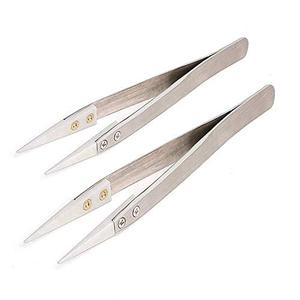 lot 9073 image: 2 Pack Precision Ceramic tweezers Non-Conductive Anti-Static Highly Heat Resistant Tweezers