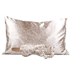 lot 9077 image: Kitsch Satin Sleep Set, Softer than Silk - Includes 1 Satin Pillowcase, 1 Satin Eye Mask, and 1 Satin Volume Scrunchie (Leopard)
