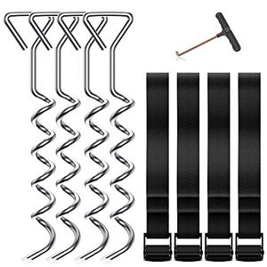lot 9093 image: ANXEN Trampoline Stakes Heavy Duty with Spring Pull Tool, Trampoline Parts Corkscrew Shape Steel Stakes Wind Anchor Kit for Trampolines