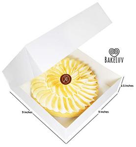 lot 9095 image: BAKELUV 9x9x2.5 White Pie Boxes with Window  50 Pack  9x9 Pie Boxes for 9 Inch Pie Boxes, 9x9 Bakery Boxes with Window Bakery Box