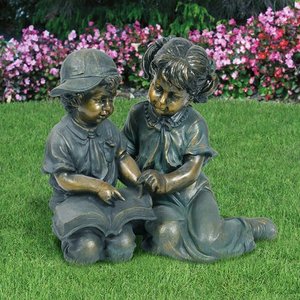 lot 9096 image: Alpine Corporation Girl and Boy Reading Statue Set, Includes 2 Statues