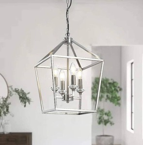 lot 4235 image: Foyer Lantern Pendant Light, 4-Light Brushed Nickel Hanging Light Fixtures Chandelier with Crystal Lamp Base for Kitchen Island Dining Room Foyer (Brushed Nickel, 4-Light)