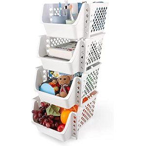 lot 4241 image: Titan Mall Stackable Storage Bins for Food, Snacks, Bottles, Toys, Toiletries, Plastic Storage Baskets Set of 8, White