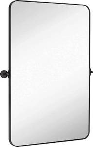 lot 4249 image: Hamilton Hills Black Metal Surrounded Round Pivot Mirror  Silver Backed Adjustable Moving & Tilting Wall Mirror Adjustable 24 x 36