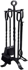 lot 4311 image: Amagabeli 5 Pieces Fireplace Tools Set Indoor Wrought Iron Fire Set Fire Place Pit Large Poker Wood Stove Log Firewood Tongs Holder Tools Kit Sets with Handles Modern Black Outdoor Accessories Kit