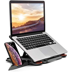 lot 9079 image: MeFee Laptop Stand Adjustable Laptop Computer Stand Multi-Angle Stand Phone Stand Portable Foldable Laptop Riser Notebook Holder Stand Compatible for 9 to 15.6 Laptops Black