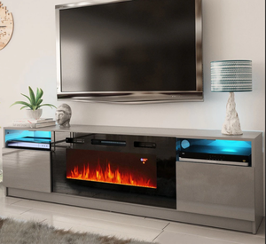lot 8991 image: Strick & Bolton Amsden Electric Fireplace TV Stand - Gray - INCOMPLETE
