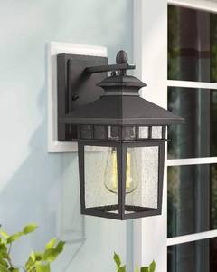 lot 4306 image: Beionxii Outdoor Wall Mount Light  Exterior Porch Light Fixture, Sanded Black Cast-Aluminum with Bubble Glass Panel - A117W (One)