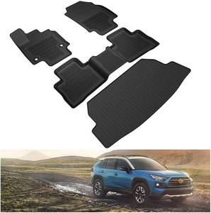 lot 9026 image: KIWI MASTER Floor Mats & Cargo Liners Set Compatible for 2019-2021 Toyota RAV4 All Models Accessories All Weather Protector Mat Front & Rear 2 Row Seat TPE Slush Liner Black