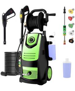lot 22452 image: Pressure Washer Suyncll Electric Pressure Washer 1.9GPM Electric Power Washer with Soap Bottle and Hose Reel (Green)
