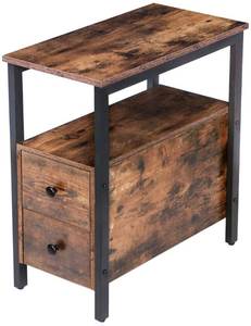 lot 22453 image: HOOBRO End Table, Narrow Chairside Table with 2 Drawer and Open Storage Shelf, Nightstand for Small Spaces, Stable and Sturdy Construction, Wood Look Accent Furniture, Rustic Brown and Black BF54BZ01