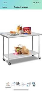 lot 22454 image: Chingoo Stainless Steel Table 24 x 48 Inches with Caster Wheels Commercial Heavy Duty Prep Table with Undershelf and Backsplash for Restaurant, Home and Hotel