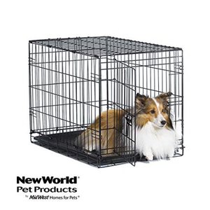 lot 22462 image: New World 30 Folding Metal Dog Crate, Includes Leak-Proof Plastic Tray Dog Crate Measures 30L x 19W x 21H Inches, For Medium Dog Breeds