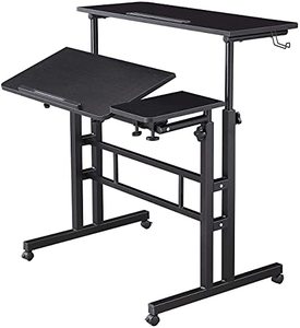 lot 22467 image: HOSEOKA Height Adjustable Rolling Desk Mobile Stand Up Desk with Wheels, Home Office Computer Workstation Desk, Table Laptop Cart for Standing or Sitting (US in Stock)