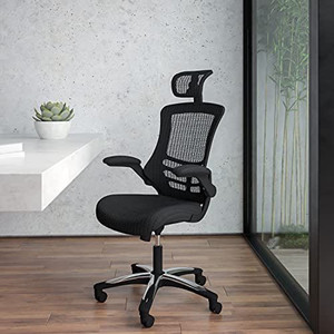 lot 22473 image: High Back Mesh Executive Swivel Chair with Chrome Plated Nylon Base and Flip-Up Arms