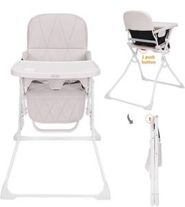 lot 22486 image: Folding Baby High Chair with Dishwasher Safe Tray, Foldable & Portable High Chair Ideal for Car Travelling, Small Apartment Gray