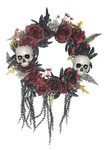 lot 22511 image: Wreath w Skulls & Roses Decoration  Gothic Halloween Decor
