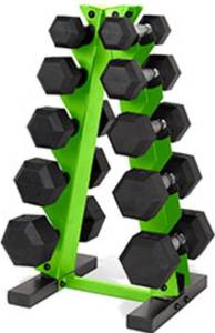 lot 22513 image: Cap Barbell A-frame Dumbbell Rack Holds 5 Pairs Of Dumbbells 200-pound Green,