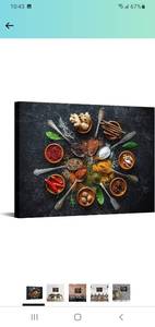 lot 22531 image: Nachic Wall Vintage Kitchen Wall Art Colorful Spice in Spoon Pictures Still Life Food Photo Painting on Canvas for Dining Room Restaurant Decor Framed Ready to Hang 24x32inch