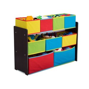 lot 22536 image: Delta Children Deluxe Multi-Bin Toy Organizer with Storage Bins, Dark ChocolatePrimary Colored Bins