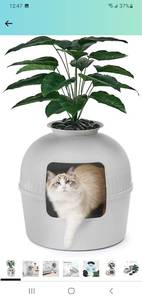 lot 22567 image: Secret Litter Box by Bundle & Bliss - Hidden Litter Box Enclosure with Odor Control Carbon Filter, Faux Plant and Real Stones, Perfect for Large Cats
