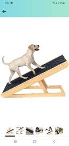 lot 22573 image: Senneny Wooden Adjustable Pet Ramp - Folding Portable Dog & Cat Ramp Perfect for Bed and Car - Non Slip Carpet Surface Height Adjustable Ramp Up to 100 Lbs
