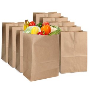 lot 22575 image: Kraft Brown Paper Bags 100 Pack - Brown Paper Grocery Bag Bulk - Large Brown Paper Bags, Durable, Great for Grocery Shopping, Delivery or take Out Orders.12x7x17