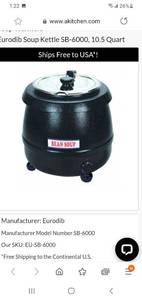 lot 22579 image: Eurodib Soup Kettle SB-6000, 10.5 Quart