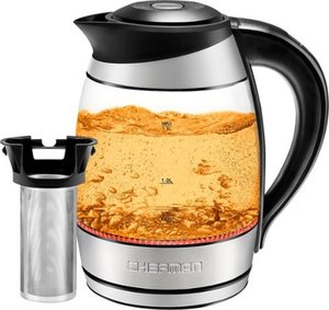 lot 22598 image: Chefman 1.8 Liter Electric Glass Kettle w Tea Infuser - Stainless SteelBlack