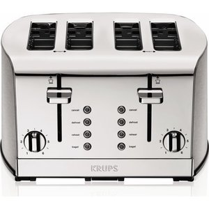 lot 22600 image: KRUPS 4-Slice Brushed and Chrome Stainless Steel Toaster