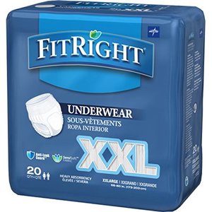 lot 22631 image: Medline - FIT700AZ FitRight Adult Incontinence Underwear, Heavy Absorbency, XX-Large, 68-80 (20 Count)