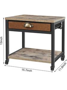 lot 22652 image: X-cosrack Printer Stand, Under Desk and Desktop Multi-Purpose with Storage Drawers, Wooden 2 Tiers Printer Cart with Detachable Wheels and Anti-Skid Feet for Mini Printer Scanner Fax Home and Office