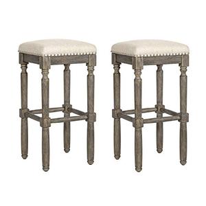 lot 22712 image: Ball & Cast Kitchen Counter Pub-Height Barstool 30 Inch Seat Height Taupe with Brush Grey Set of 2