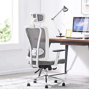 lot 22715 image: Cedric Office Chair,Breathable Mesh Computer Chair with Ergonomic Adjustable Lumbar Support, White Swivel Desk Chair with Adjustable Armrest and Headrest, Soft Cushion Seat
