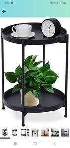 lot 22724 image: FUNME Black Folding End Table 2-Tier Metal Round Side Table with Removable Tray for Living Room,(15.2��Dx20��H) �� �� �� �� �� �� ��