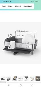 lot 22762 image: Simplehuman Kitchen Dish Drying Rack With Swivel Spout, Fingerprint-Proof Stainless Steel Frame, Grey Plastic, 2021 Model