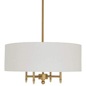 lot 22814 image: Amazon Brand �� Stone & Beam Contemporary Pendant Chandelier with White Shade - 20 x 20 x 42 Inches (Adjustable Height), Antique Gold