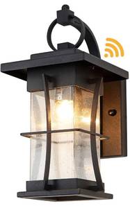 lot 22847 image: EERU Dusk to Dawn Outdoor Wall Lantern Exterior Light Fixtures Wall Mount Porch Light with Photocell Sensor Waterproof Outside Wall Lights for House, Patio, Garage, Black with Seeded Glass