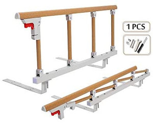 lot 4415 image: Bed Rails Safety Assist Handle Bed Railing for Elderly Seniors Adults Guard Rail Folding Hospital Bedside Grab Bar Bumper Handicap Medical Stand Cane Assistance Devices (Wooden Grain)