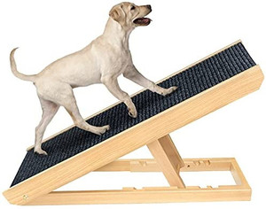 lot 4418 image: Wooden Adjustable Pet Ramp - Folding Portable Dog & Cat Ramp Perfect for Bed and Car - Non Slip Carpet Surface Height Adjustable Ramp Up to 100 Lbs
